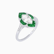 Art Deco Inspired Marquise Cut Calibré Gemstone Halo Ring - Shahin Jewelry